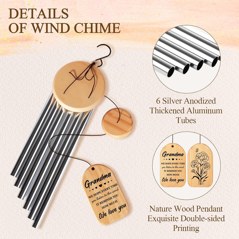 Milcier Gifts for Grandma, Grandma Birthday Gifts, Grandma Wind Chimes, Best Christmas Mothers Day Thanksgiving Present for Grandmother, Nana, Granny, 25.5 inches, Silver - Image 4